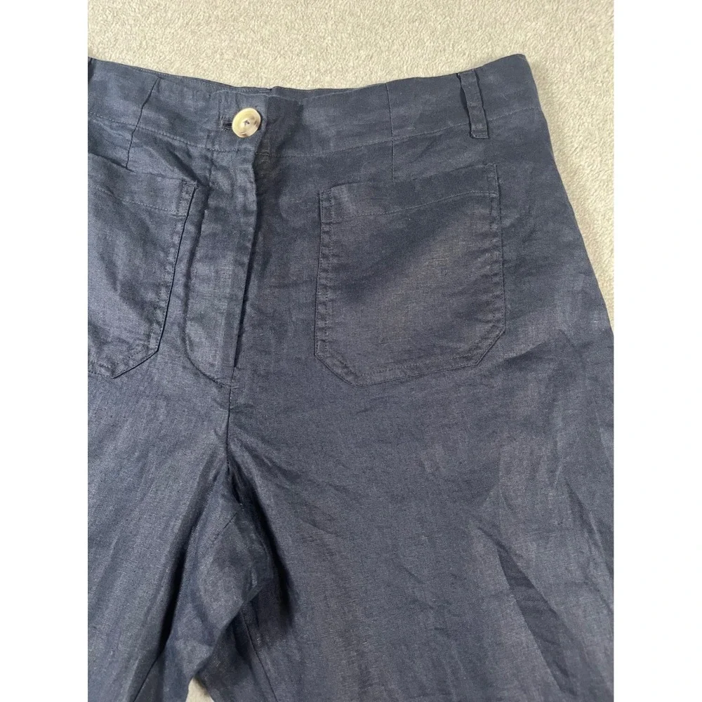 NWT! Quince Womens Navy 100% European Linen Patch Pocket Wide Leg Pants Size 12